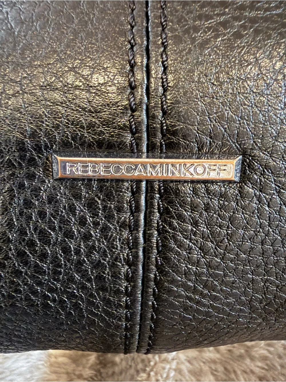 Rebecca Minkoff Black Leather Shoulder Hobo with Contrast Whipstitch